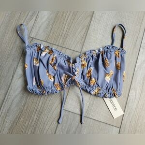 Montce Purple Bikini Top with Gold Pineapple Print